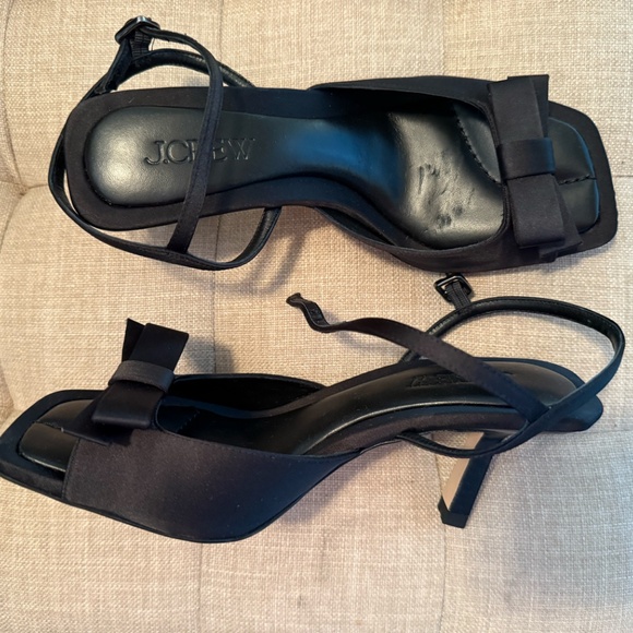 J Crew Satin Bow Peep Toe Padded Rizzo Heel Size 8 Black - Picture 3 of 6